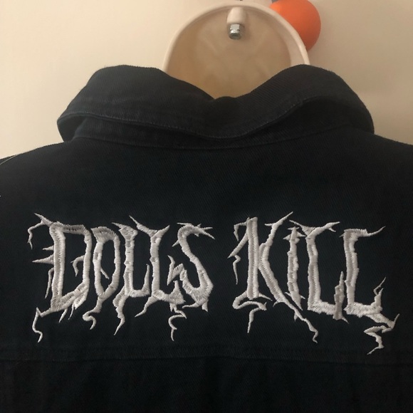 Dolls Kill Cropped Black Denim Jacket Size XX-Large - Picture 3 of 8
